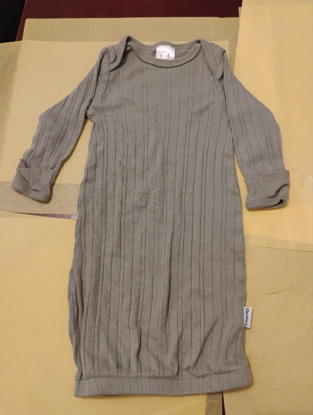 Classic Ribbed Newborn Gown - Light Gray/Green